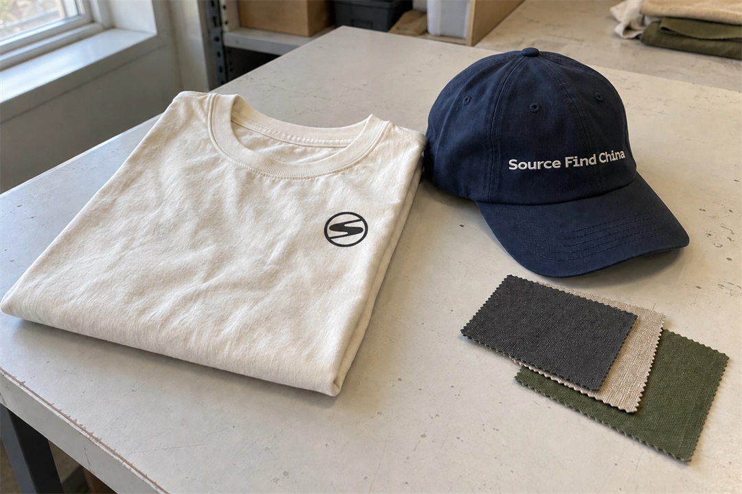 Product samples and material swatches arranged for a sourcing review