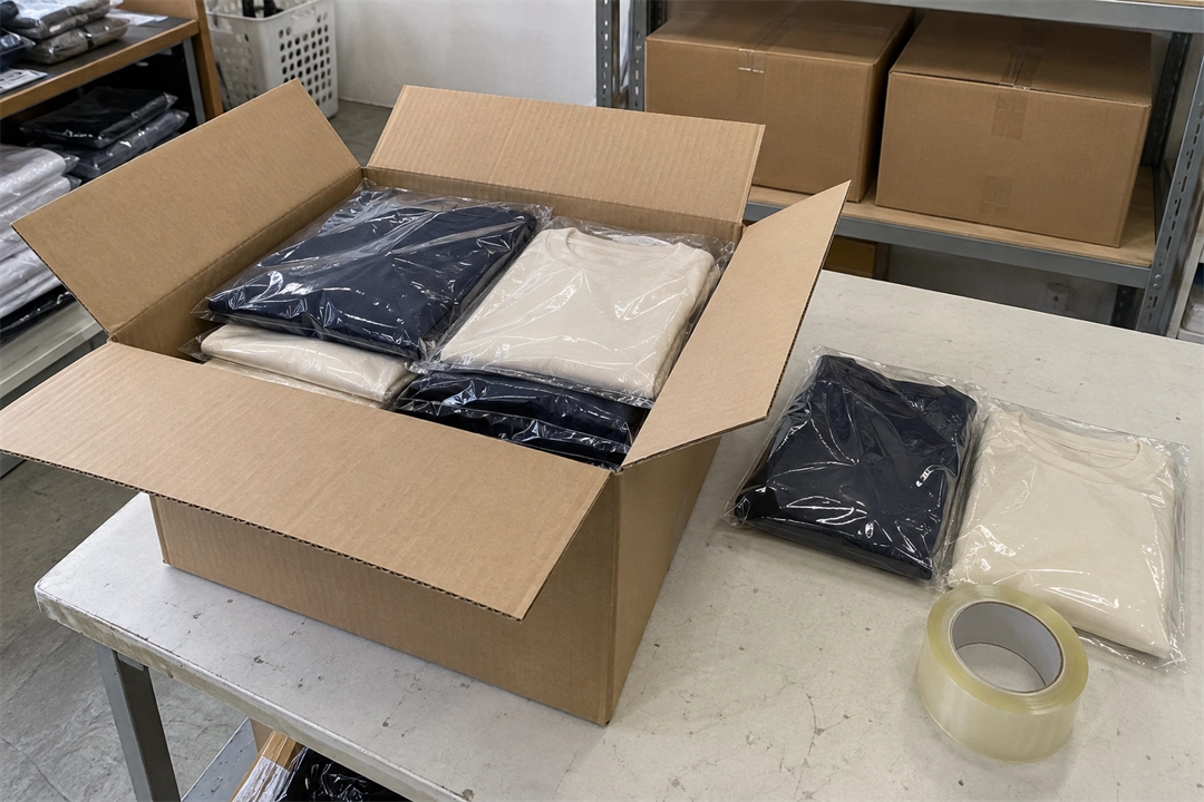 Packed products and an open carton prepared for a pre-shipment check