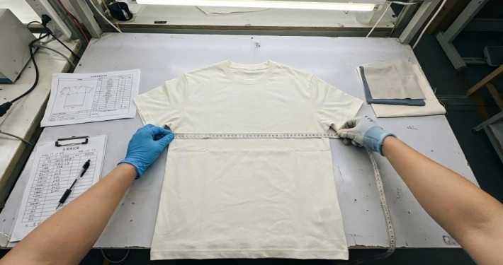 Garment measurements checked against the approved specification during quality control in China