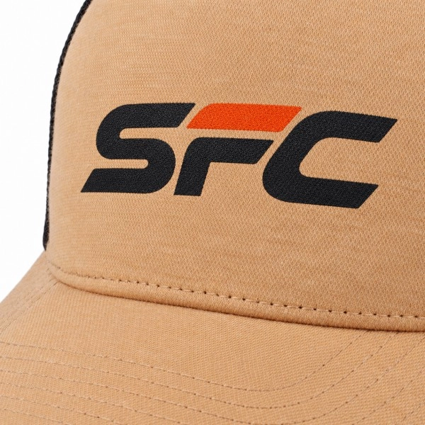 SFC graphic print on tan cap fabric